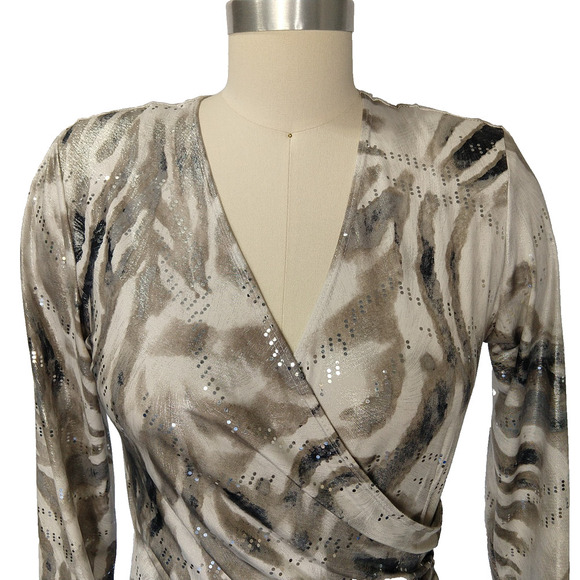 Vintage 90s Faux Wrap Top Size S Metallic Animal Print Sparkle Trashy Y2K - Picture 2 of 6
